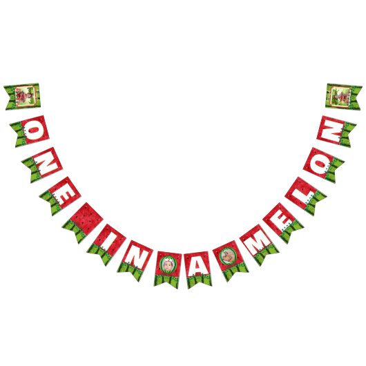 1つメロンかわいいスイカに1つ誕生日の写真 バンティングフラッグ (全)