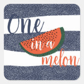 1つメロンの1つ目の誕生日男の赤ちゃんブルーストライプの スクエアシール (正面)