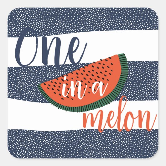 1つメロンの1つ目の誕生日男の赤ちゃんブルーストライプの スクエアシール (正面)