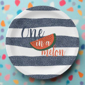 1つメロンの1つ目の誕生日男の赤ちゃんブルーストライプの ペーパープレート