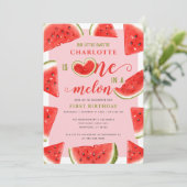 1つメロンの1つ1つ誕生日の甘いスイカピンク 招待状 (スタンド正面)