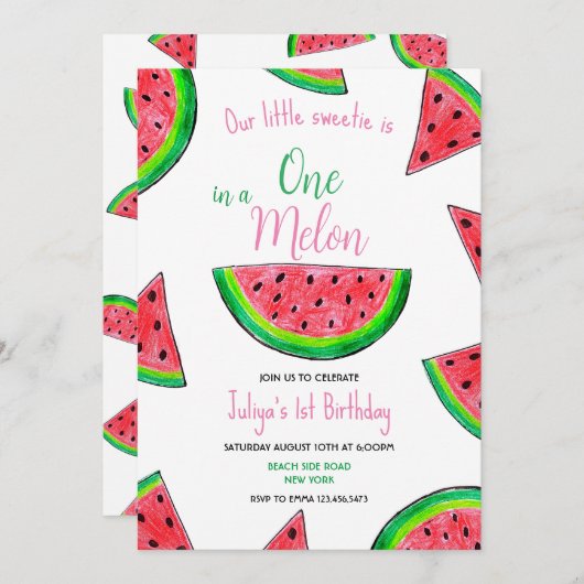 1つメロンの1つ1つ誕生日招待状 招待状 (正面/裏面)