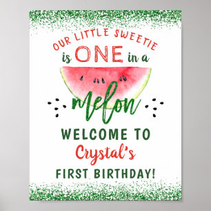 1つメロングリッタースイカ最初の誕生日 ポスター