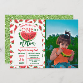 1つメロングリッタースイカ最初の誕生日 招待状