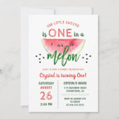 1つメロングリッタースイカ最初の誕生日 招待状 (正面)