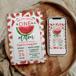 1つメロングリッタースイカ最初の誕生日 招待状