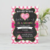 1つメロン最初の誕生日スイカのピンク 招待状 (スタンド正面)