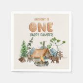 1つモダンのハッピーキャンパー水の色1番目の誕生日 スタンダードカクテルナプキン (正面)