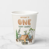1つモダンのハッピーキャンパー水の色1番目の誕生日 紙コップ (裏面)