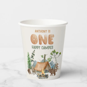 1つモダンのハッピーキャンパー水の色1番目の誕生日 紙コップ