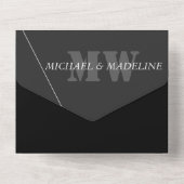 1つモダンのInvで芸術的すべて灰色の黒モノグラム オールインワン招待状 (裏面)