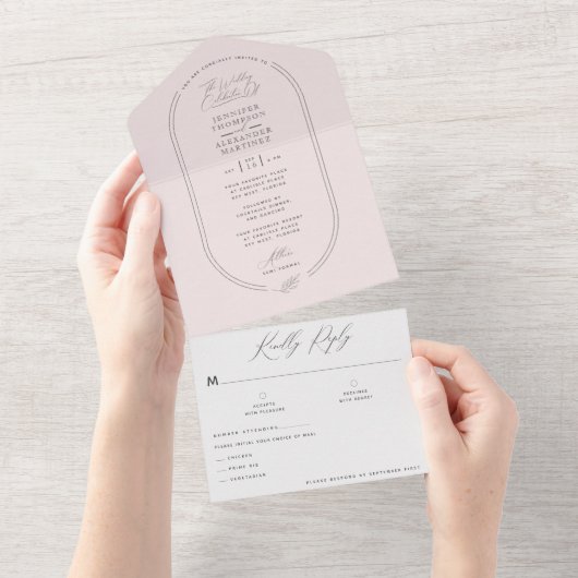 1つモダンのInvで軽い結婚ソフトピンクの全て オールインワン招待状 (貼ってはがせる)