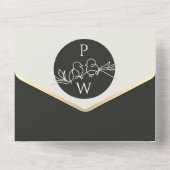 1つモダンのInvに結婚あるモノグラム白黒 オールインワン招待状 (裏面)