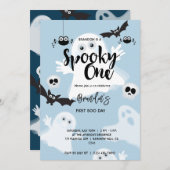 1つ不気味のかわいい1歳の誕生日幽霊ボーイズハロウィーン 招待状 (正面/裏面)