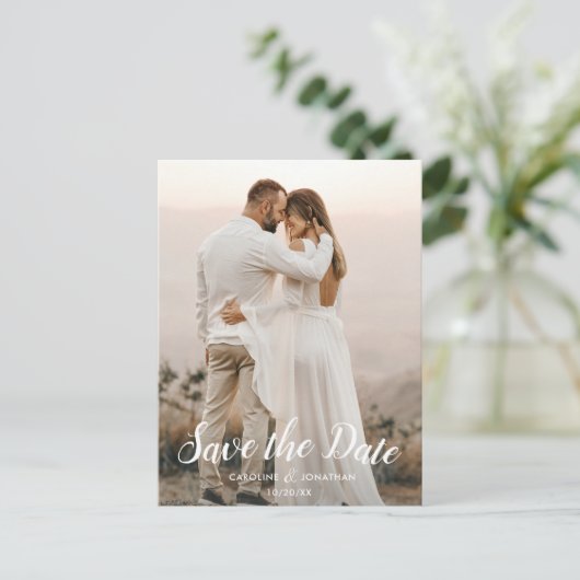 1つ大きい写真の文字オーバーレイの日付を保かわいらし存 ポストカード (スタンド正面)