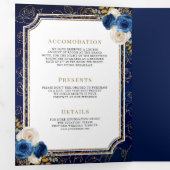 1つ王室のの頂点に青い金ゴールドフローラを結婚揃え 三つ折り招待状 (内部最初)