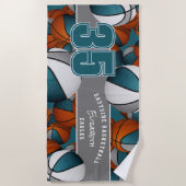 1つ買かバルクのバスケットのティール（緑がかった色）灰色の多く ビーチタオル (正面)