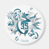 1つ買またはチームティール（緑がかった色）グレーバレーボールのスター用 マグネット (正面)