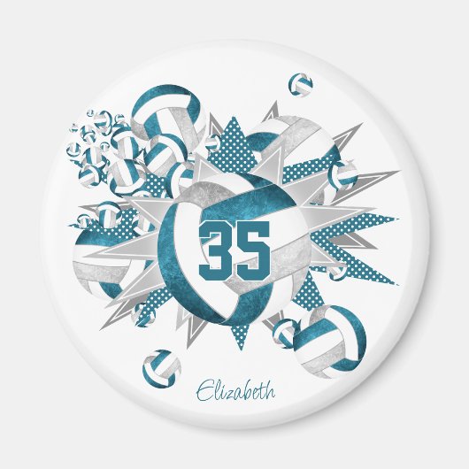 1つ買またはチームティール(緑がかった色)グレーバレーボールのスター用 マグネット (正面)