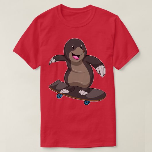 1としてスケーターのモグラとスケートボード Tシャツ (デザイン正面)