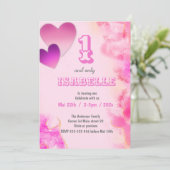 1と唯一のピンクのハートとフローティングインクの誕生日 招待状 (スタンド正面)