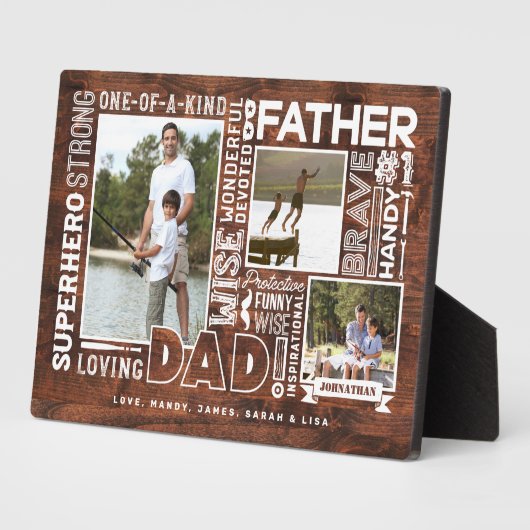 #1の言葉パパ父の日フォトコラージュ木材 フォトプラーク (側面)