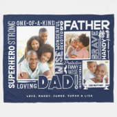 #1の言葉パパ父の日フォトコラージュ海軍 フリースブランケット (正面(横))