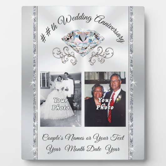 1または2写真結婚の記念日のプレート、任意の年 フォトプラーク (正面)