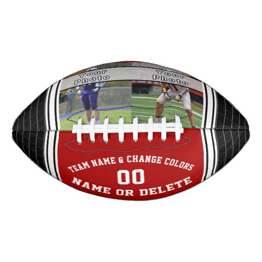 1または2枚のフォトサッカーパーソナライズされたボール、赤 アメリカンフットボール (正面)