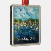 #1を絵を描く置n湾のエリー湖の島 メタルオーナメント (右)