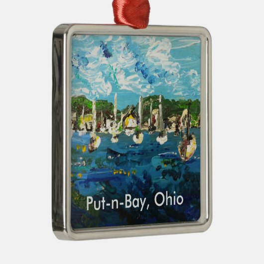 #1を絵を描く置n湾のエリー湖の島 メタルオーナメント (右)