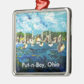 #1を絵を描く置n湾のエリー湖の島 メタルオーナメント (左)