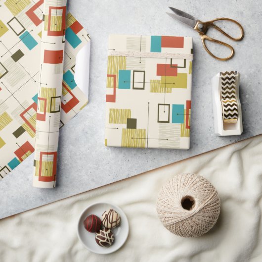 1カラフル世紀中頃の幾何学的パターン ラッピングペーパー (クラフト)