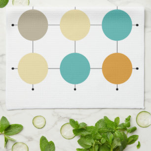 1カラフル世紀中頃の黒線の円モダン キッチンタオル