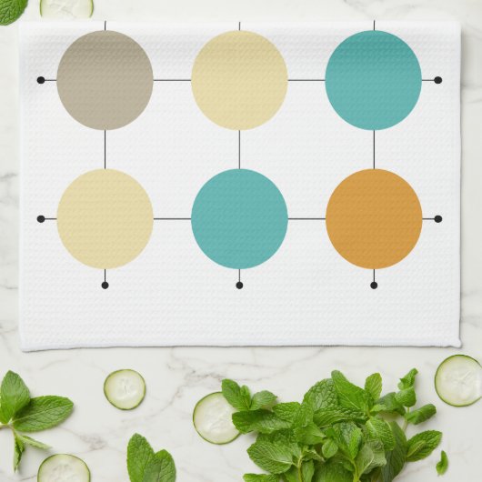 1カラフル世紀中頃の黒線の円モダン キッチンタオル (折り畳み)