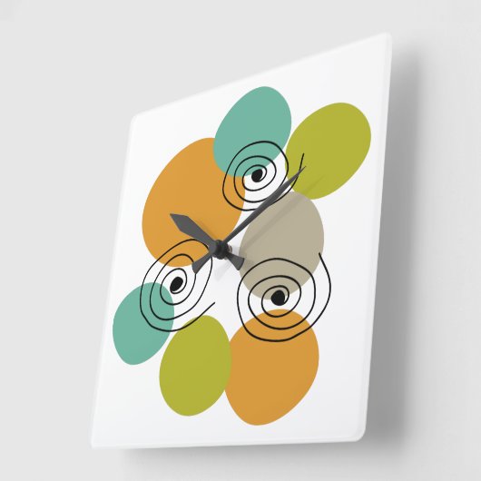 1カラフル世紀半ば円とらせん状モダン スクエア壁時計 (傾斜)