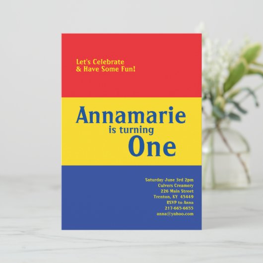 1カラフル歳の誕生日のかわいい招待状 招待状 (スタンド正面)