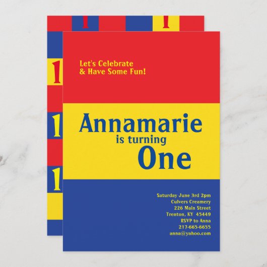 1カラフル歳の誕生日のかわいい招待状 招待状 (正面/裏面)