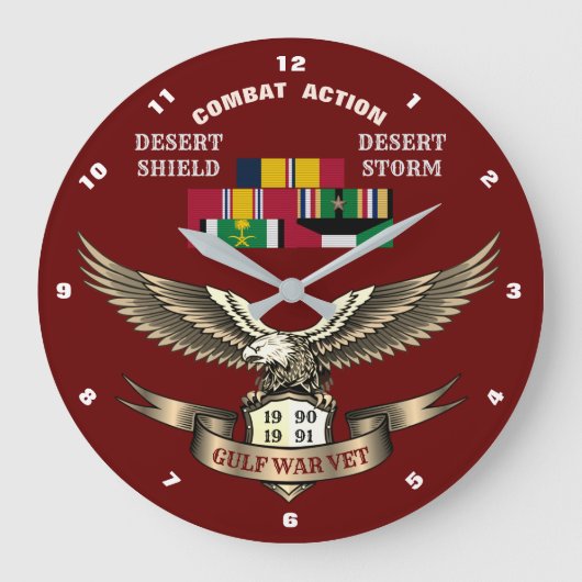 1キャンペーンスターペルシャ湾岸戦争退役軍人 ラージ壁時計 (正面)
