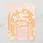 1グルービーイヤーボホデイジーレインボー1st誕生日 招待状 (正面/裏面)