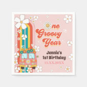 1グルービーイヤーレトロレインボー1日 スタンダードカクテルナプキン (正面)