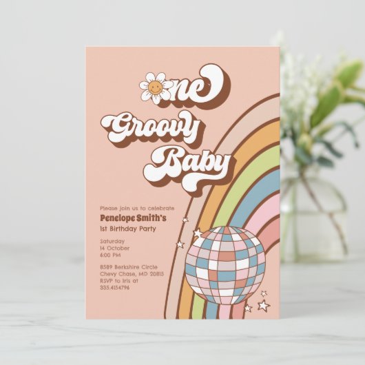 1グルービーベビー1st誕生日パーティの招待状 招待状 (スタンド正面)