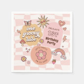 1グルーヴィーバーベデイジーレトロ1st誕生日パーティー スタンダードカクテルナプキン (正面)