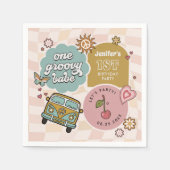 1グルーヴィーバーベデイジーレトロ1st誕生日パーティー スタンダードカクテルナプキン (正面)