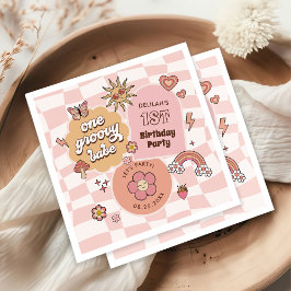 1グルーヴィーバーベデイジーレトロ1st誕生日パーティー スタンダードカクテルナプキン