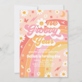 1グルーヴィー1年ピースラブパーティーレインボー誕生日 招待状 (正面)