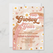 1グルーヴィー1年ピースラブパーティーレインボー誕生日 招待状 (正面)