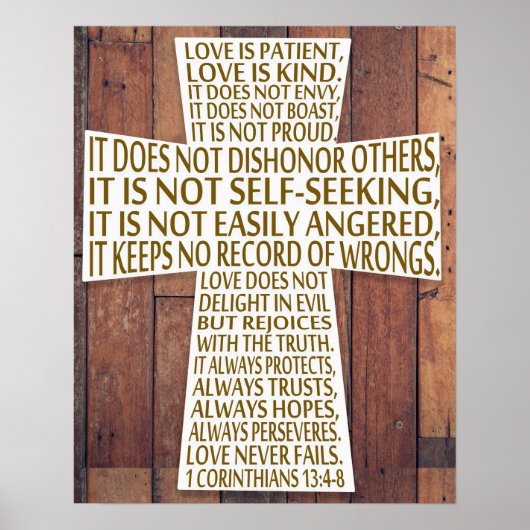 1コリント13愛チャプター十字木素朴材 ポスター (正面)