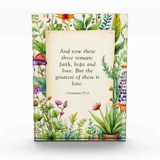 1コリント13:13キリスト教の聖書の聖句 フォトブロック (正面)