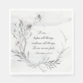 1コリント13:13グレーエレガントフローラ水色 スタンダードランチョンナプキン (正面)